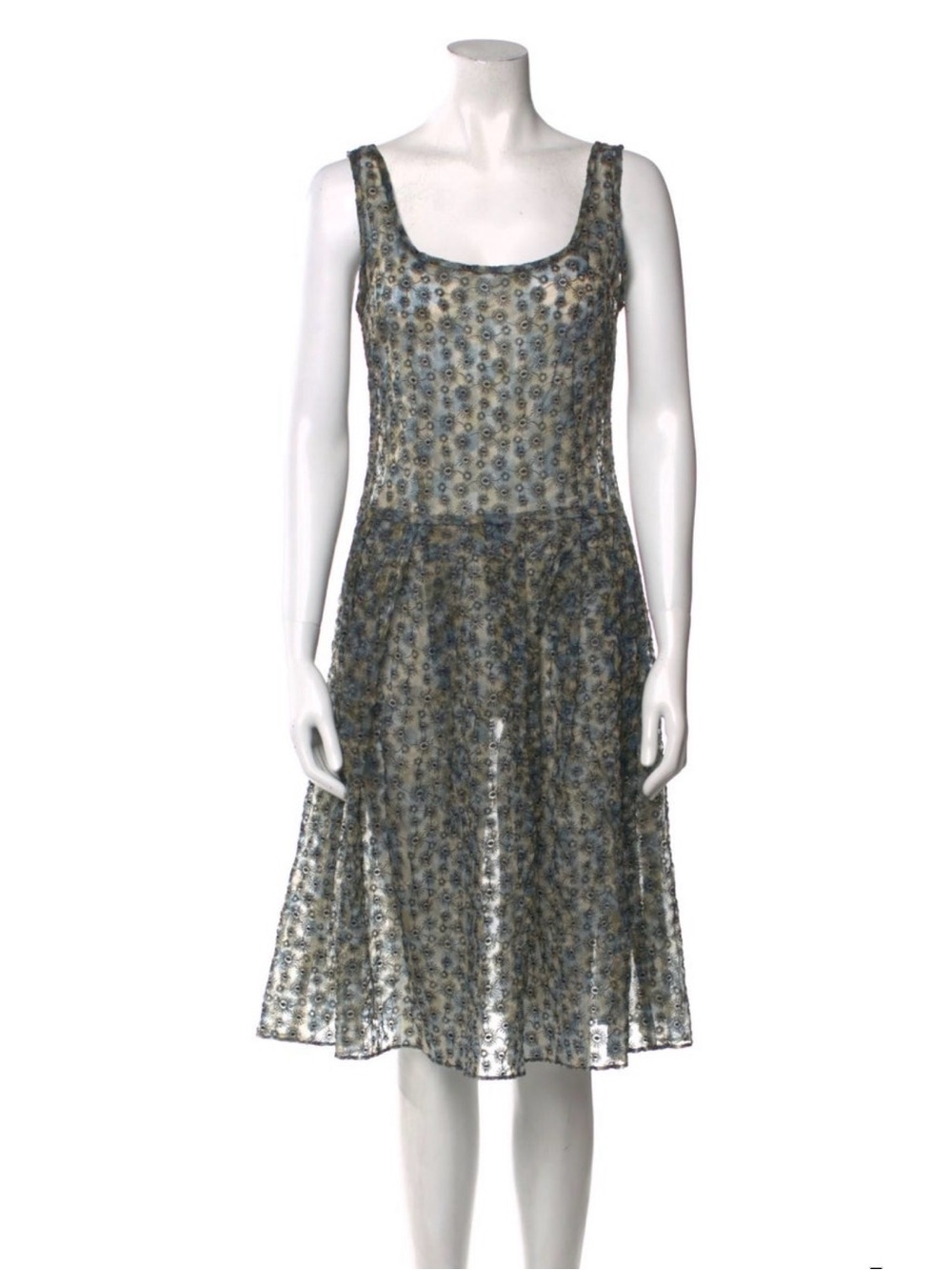 Cynthia Rowley Blue and Cream Floral Midi Dress - Size 8
